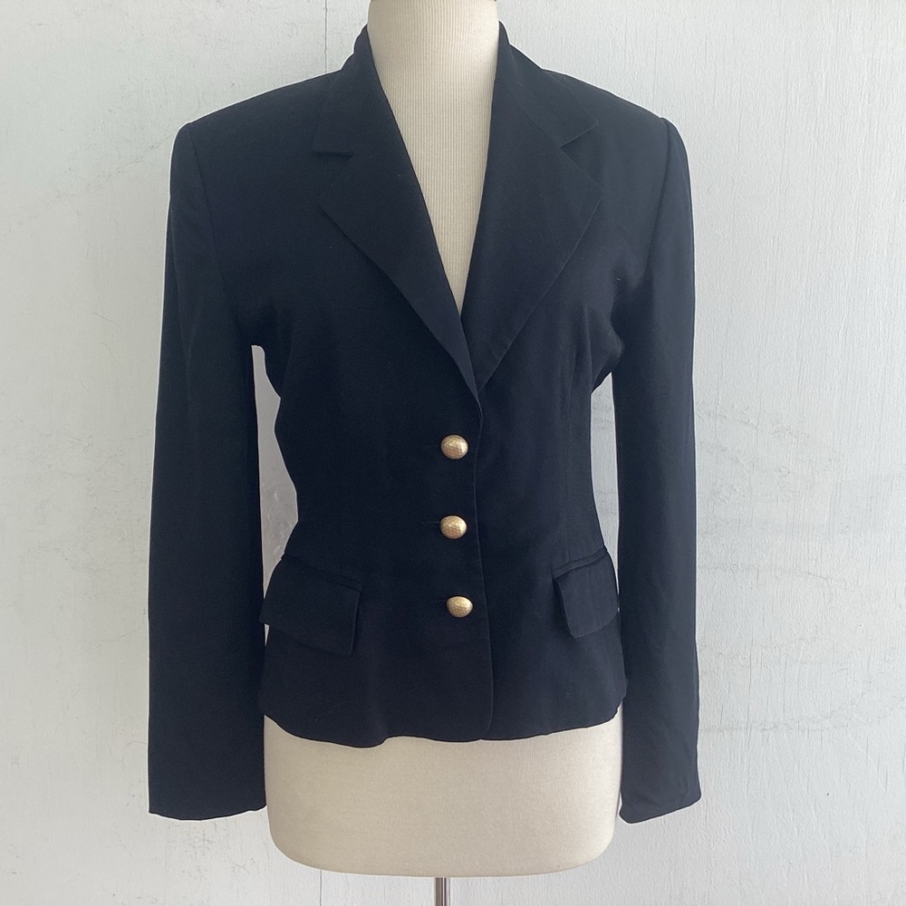 Barami 90’s? Rayon Fitted Black Blazer with Hammered Gold Color Buttons 6 GUC